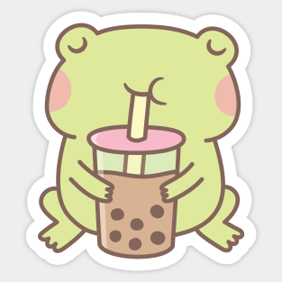 Cute Frog Drinking Boba Bubble Tea Sticker